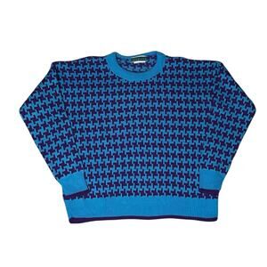 Haymaker Houndstooth Crew Neck Pullover Sweater XL Blue and Purple Long Sleeves